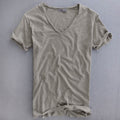 Męski T-shirt z Dekoltem V i Krótkim Rękawem