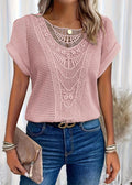 Trendy top z koronkowym panelem i krótkim rękawem dla kobiet
