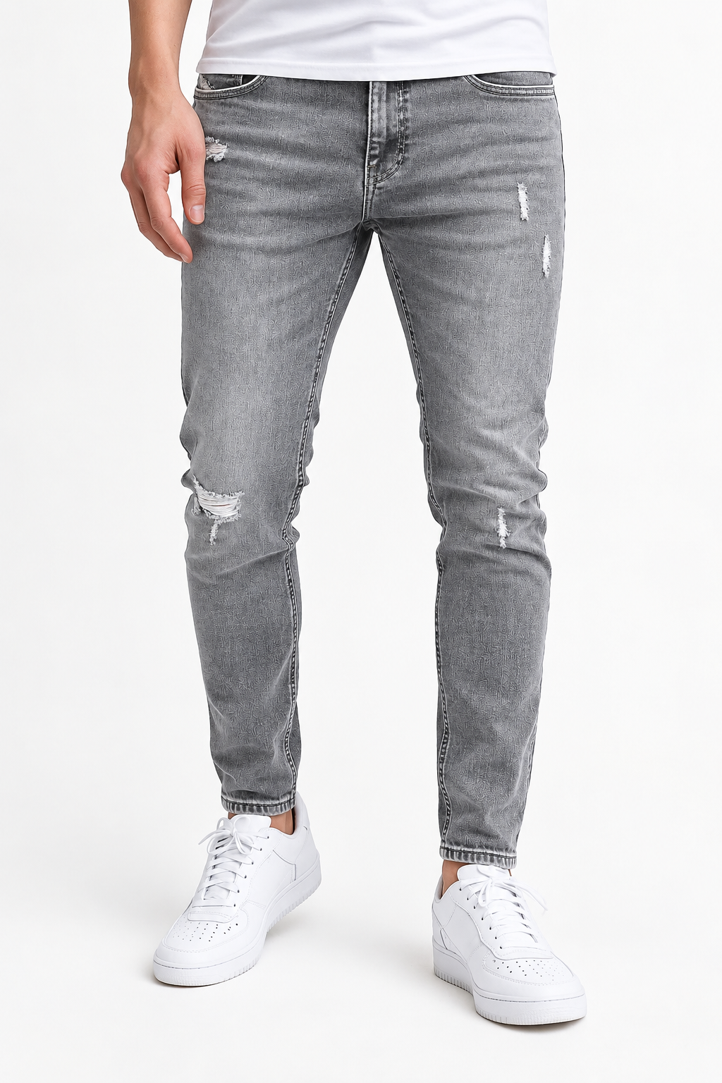 Jeansy męskie slim fit z elastycznego denimu, z pięcioma kieszeniami – Szary