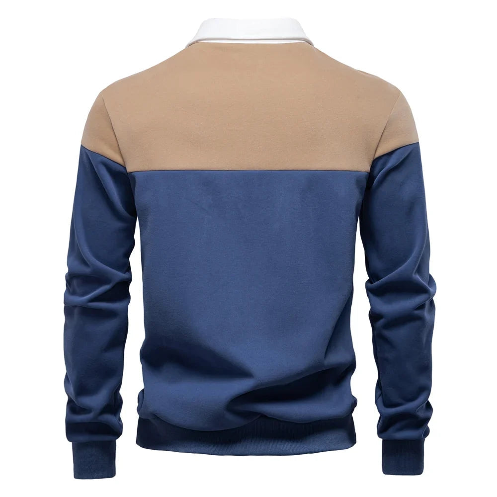 Bluza męska polo z kontrastowym kołnierzem i trzema guzikami