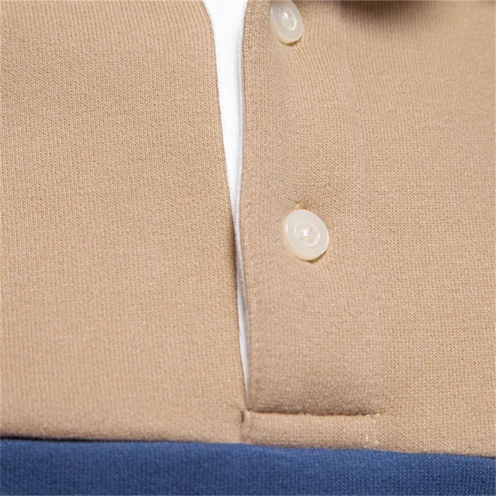 Bluza męska polo z kontrastowym kołnierzem i trzema guzikami