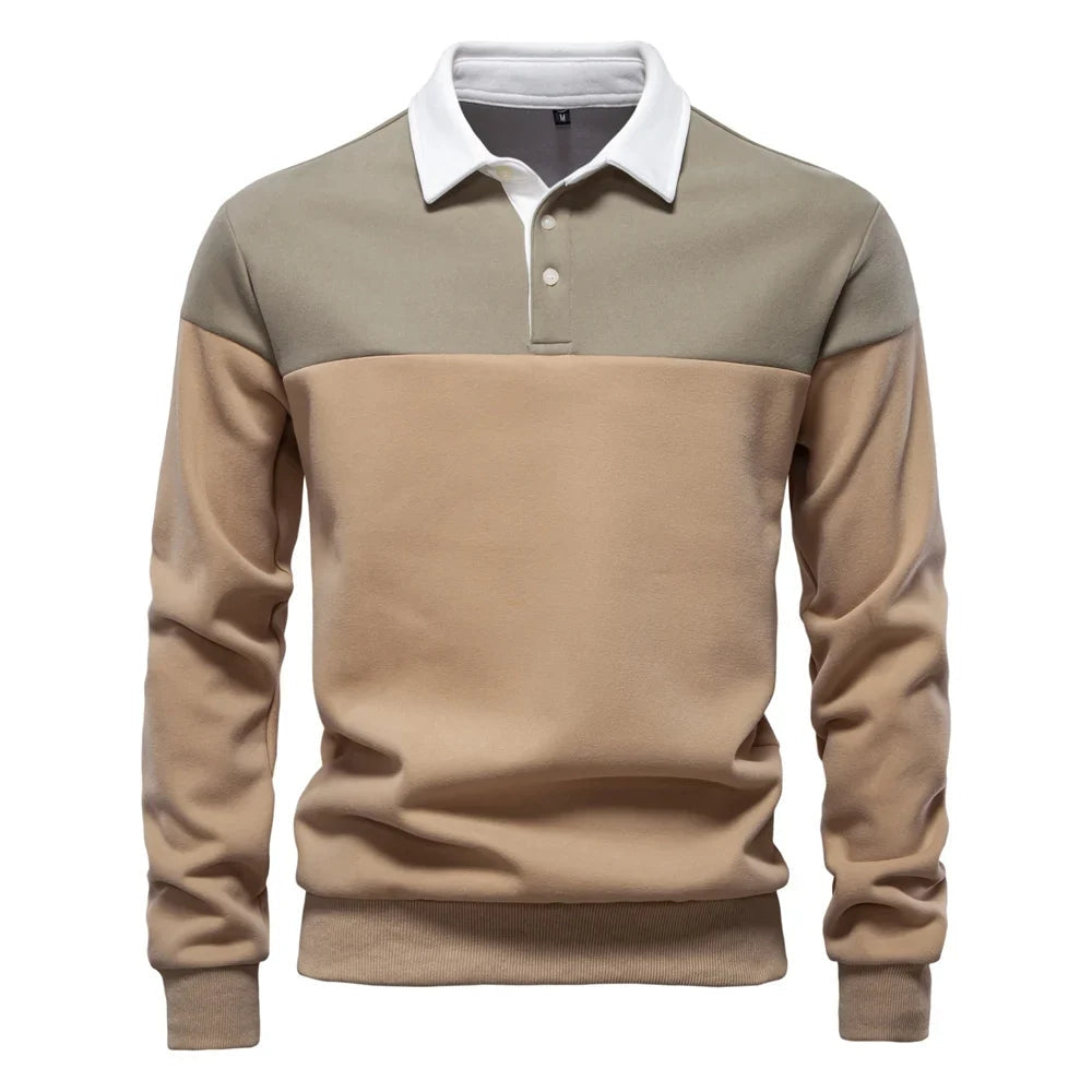 Bluza męska polo z kontrastowym kołnierzem i trzema guzikami