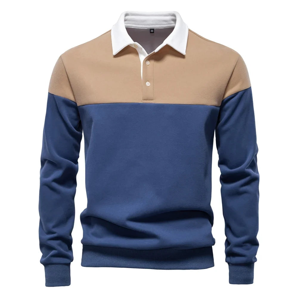 Bluza męska polo z kontrastowym kołnierzem i trzema guzikami