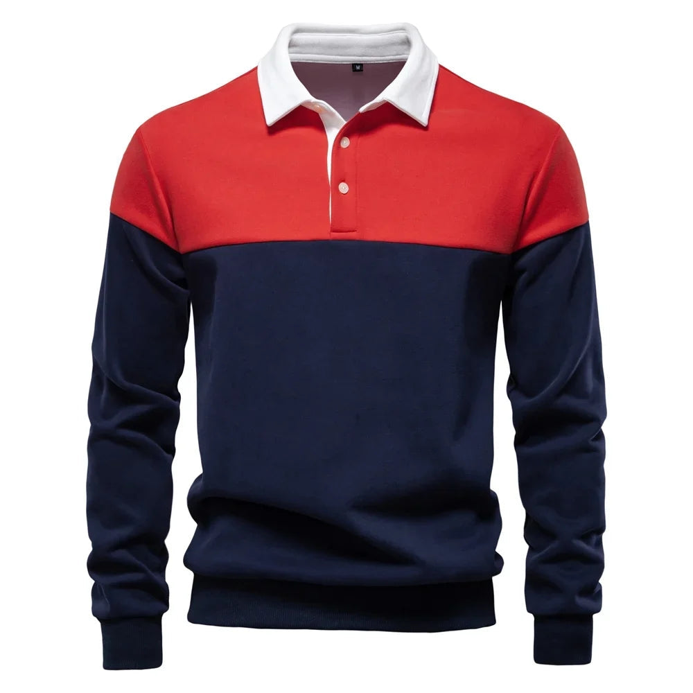 Bluza męska polo z kontrastowym kołnierzem i trzema guzikami