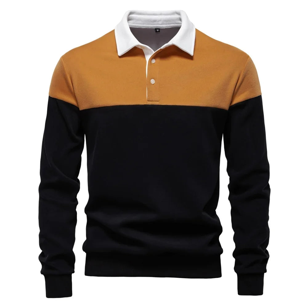 Bluza męska polo z kontrastowym kołnierzem i trzema guzikami