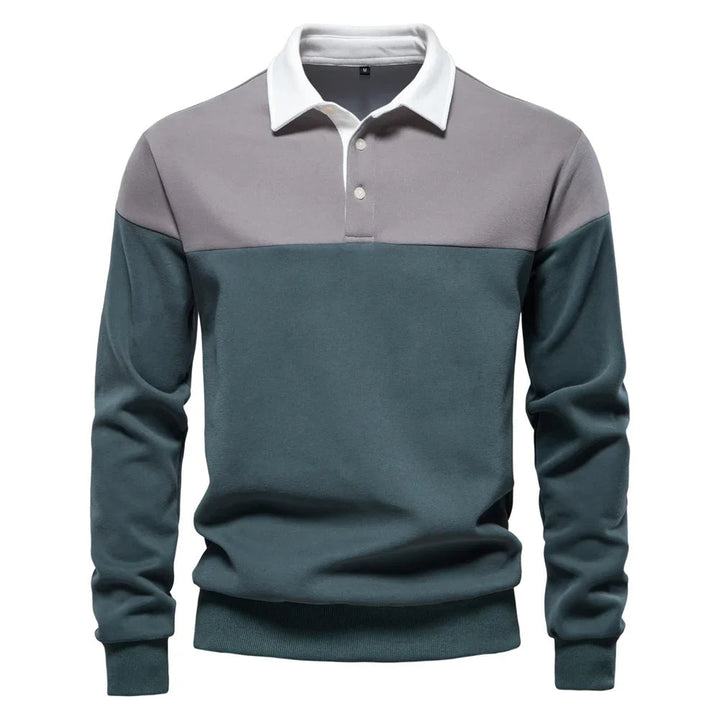 Bluza męska polo z kontrastowym kołnierzem i trzema guzikami