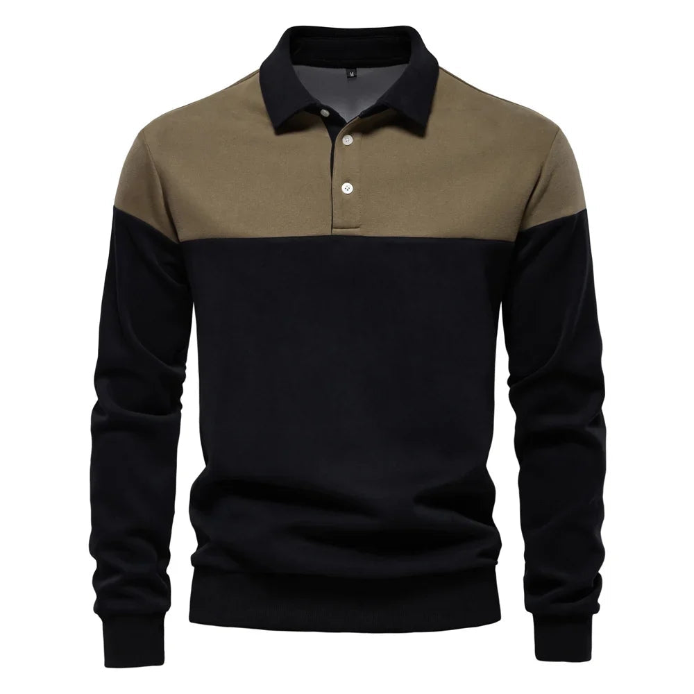 Bluza męska polo z kontrastowym kołnierzem i trzema guzikami