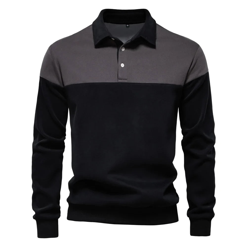 Bluza męska polo z kontrastowym kołnierzem i trzema guzikami