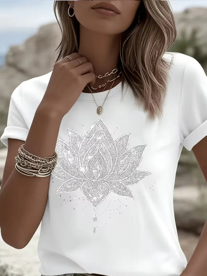 T-shirt met lotus bloemenprint