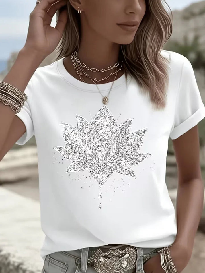 T-shirt met lotus bloemenprint