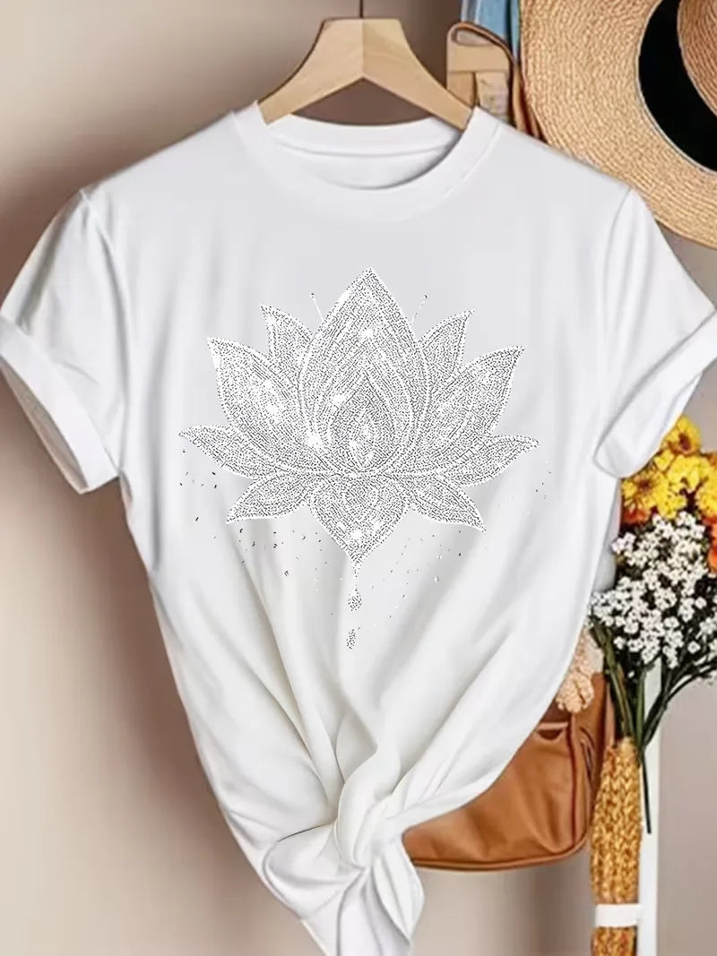T-shirt met lotus bloemenprint