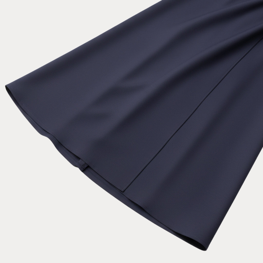 Belted wide sleeve wrap midi dress, full length view