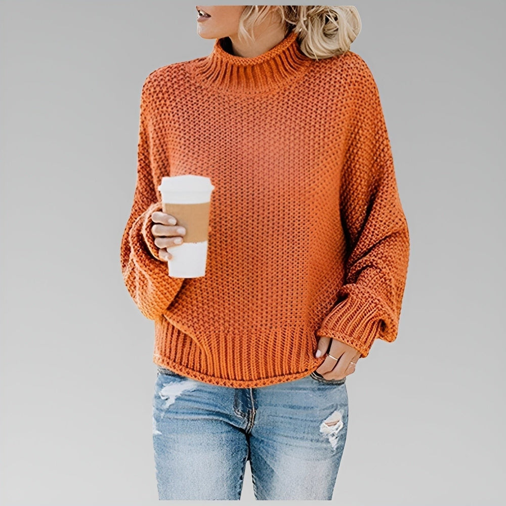 Chunky Knit Turtleneck Oversized Sweater for Women - Orange