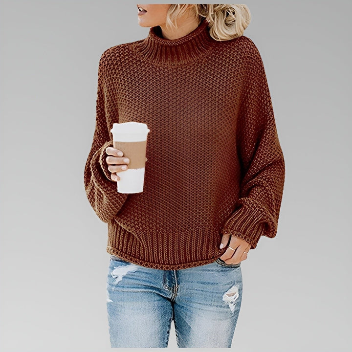 Chunky Knit Turtleneck Oversized Sweater for Women - Brown