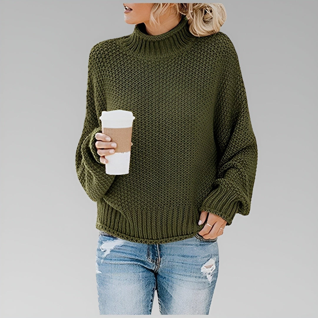 Chunky Knit Turtleneck Oversized Sweater for Women - Green