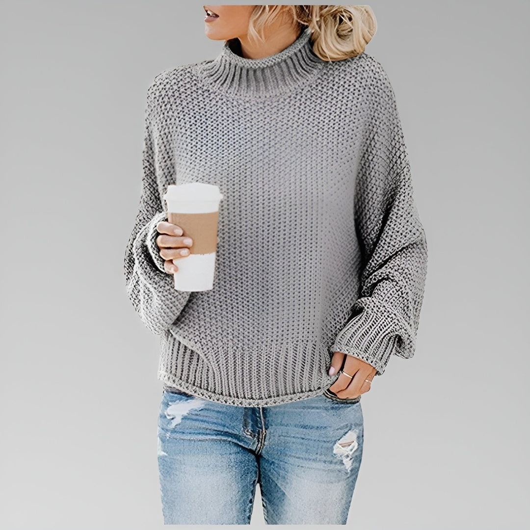 Chunky Knit Turtleneck Oversized Sweater for Women - Gray
