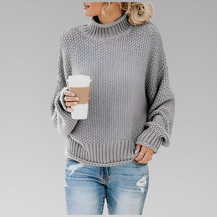 Chunky Knit Turtleneck Oversized Sweater for Women - Gray