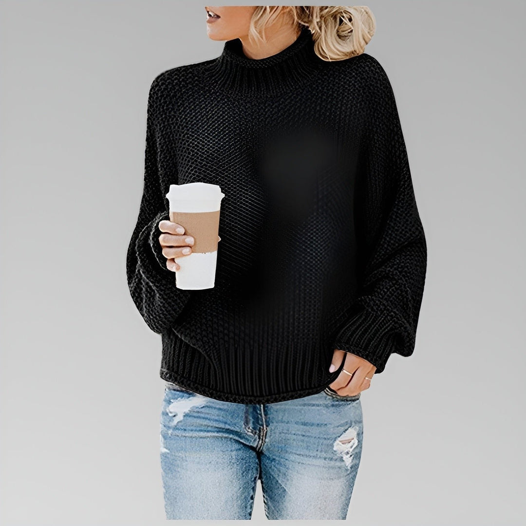 Chunky Knit Turtleneck Oversized Sweater for Women - Black
