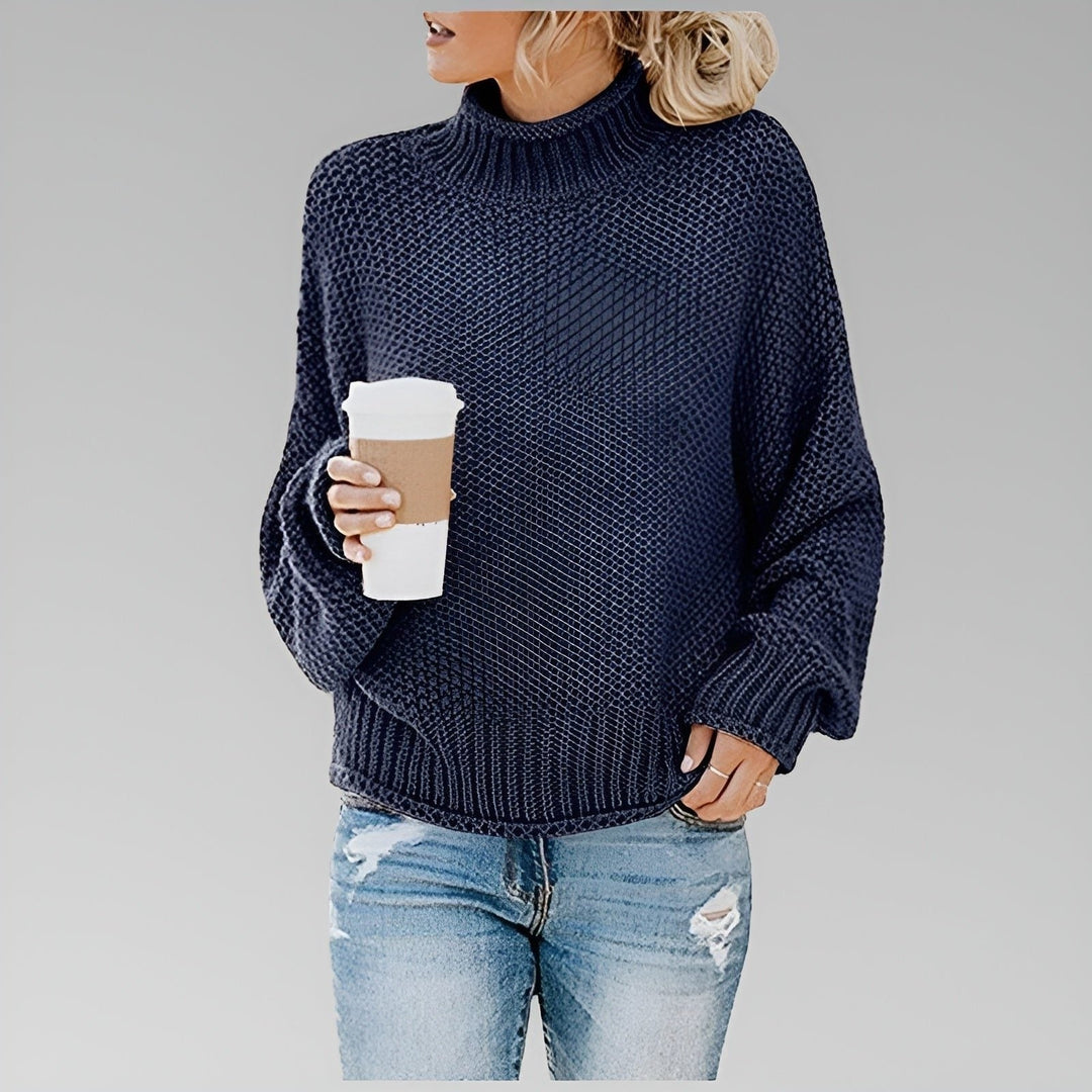 Chunky Knit Turtleneck Oversized Sweater for Women - Royal Blue