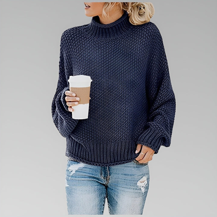 Chunky Knit Turtleneck Oversized Sweater for Women - Royal Blue