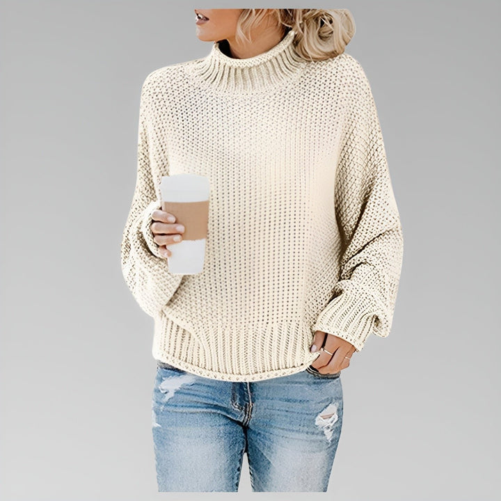 Chunky Knit Turtleneck Oversized Sweater for Women - White