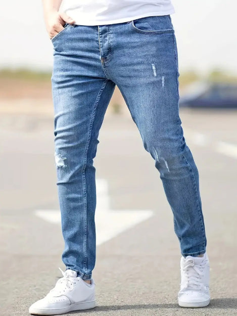 Jeansy męskie slim fit z elastycznego denimu, z pięcioma kieszeniami