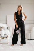 Jumpsuit damski bez rękawów z wiązaniem w talii