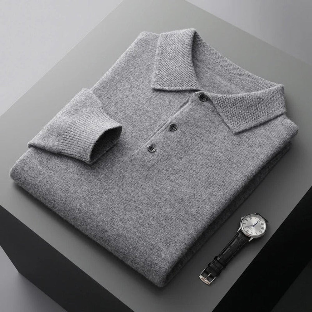 Kaszmirowy sweter męski z kołnierzykiem polo i guzikami