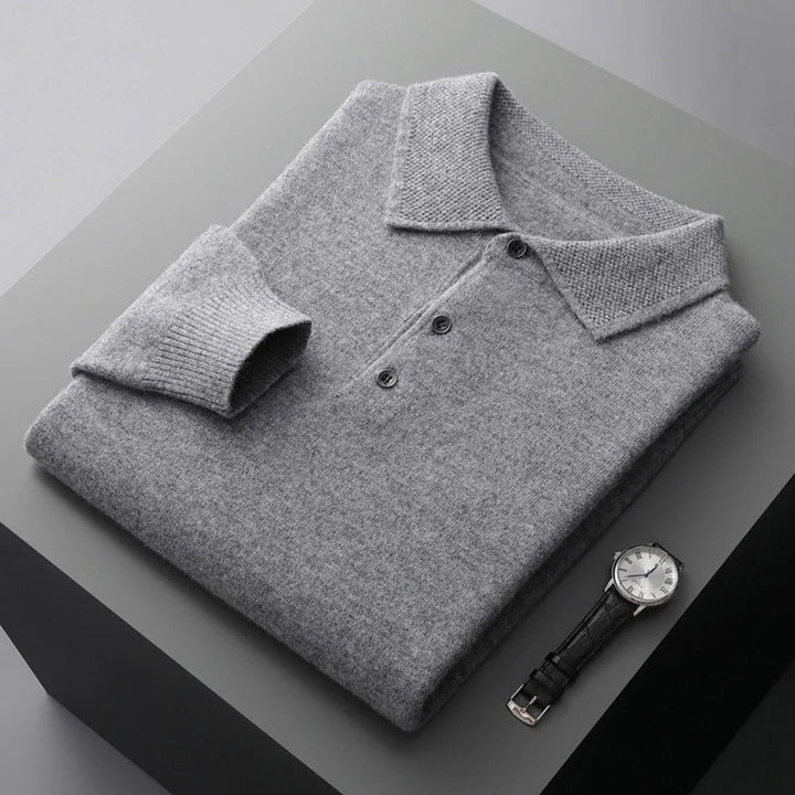 Kaszmirowy sweter męski z kołnierzykiem polo i guzikami