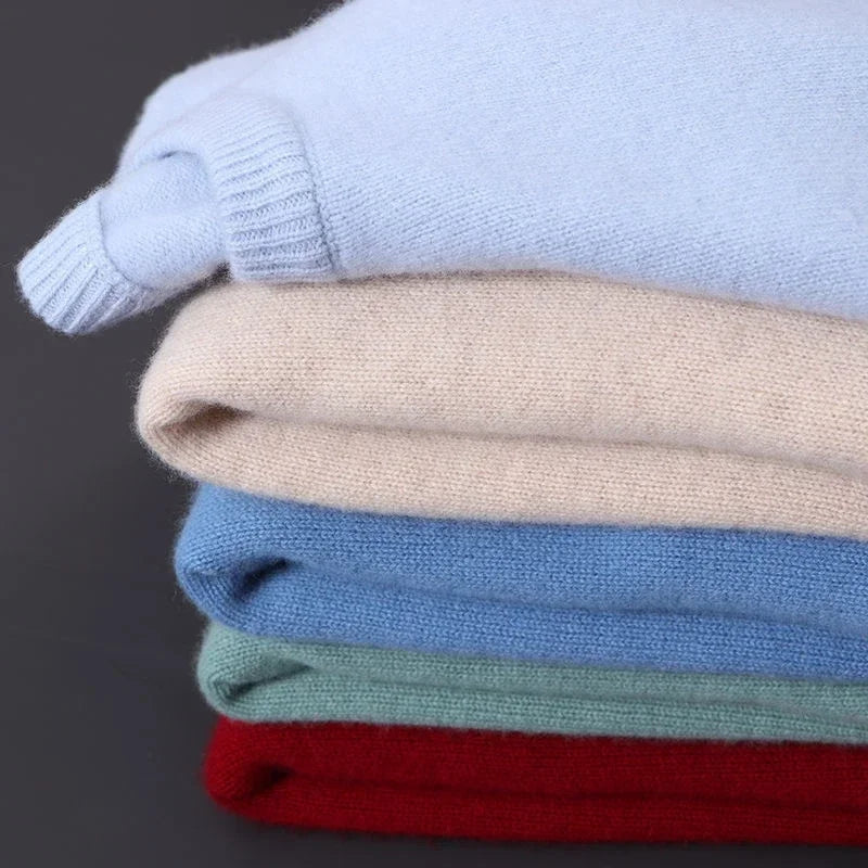 Kaszmirowy sweter męski z okrągłym dekoltem i ściągaczami