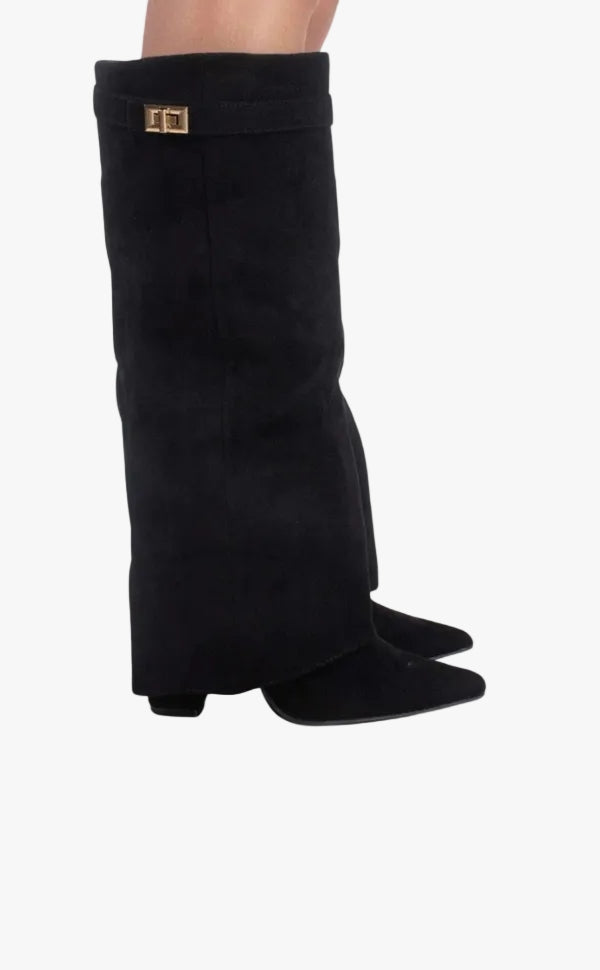 womens-knee-high-synthetic-boots-with-buckle-strap-and-side-zipper-1