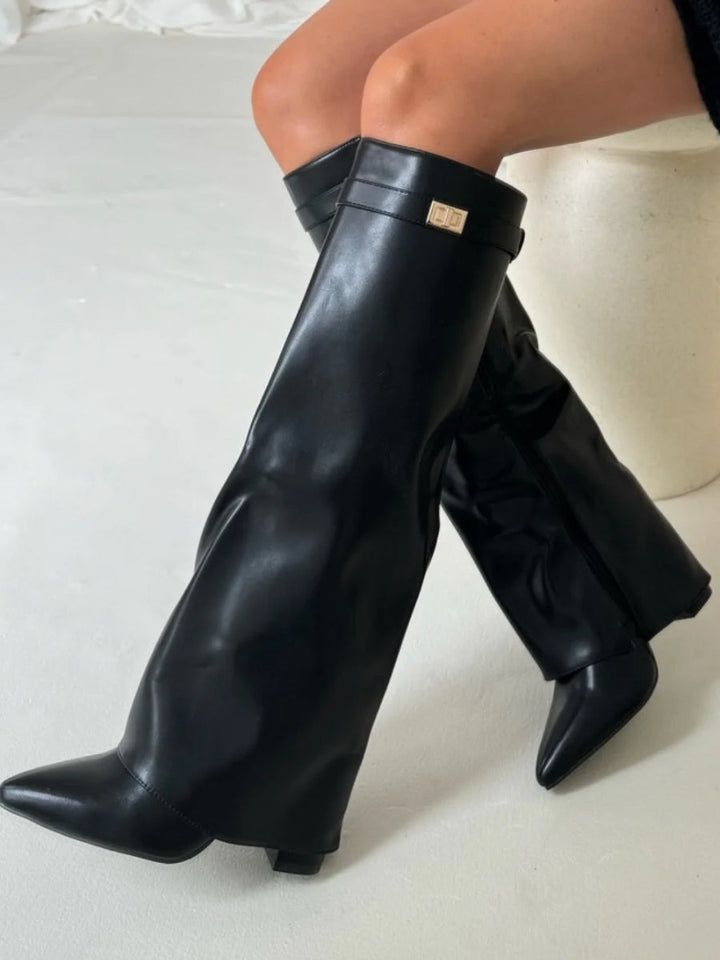 womens-knee-high-synthetic-boots-with-buckle-strap-and-side-zipper-13