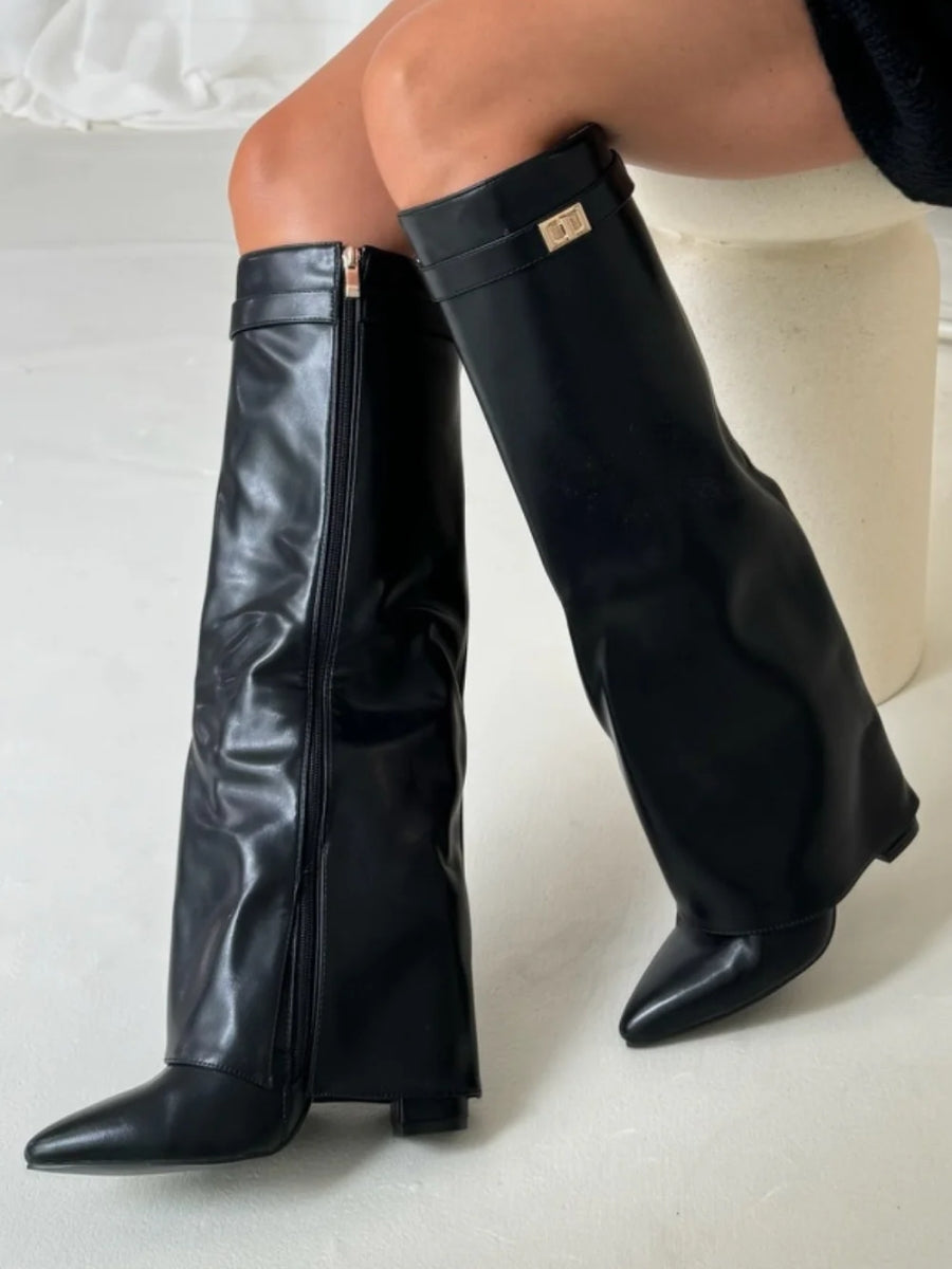 womens-knee-high-synthetic-boots-with-buckle-strap-and-side-zipper-14