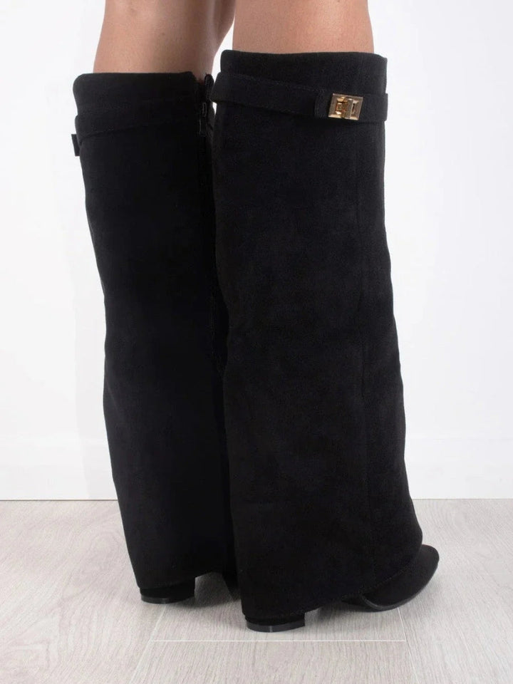 womens-knee-high-synthetic-boots-with-buckle-strap-and-side-zipper-5