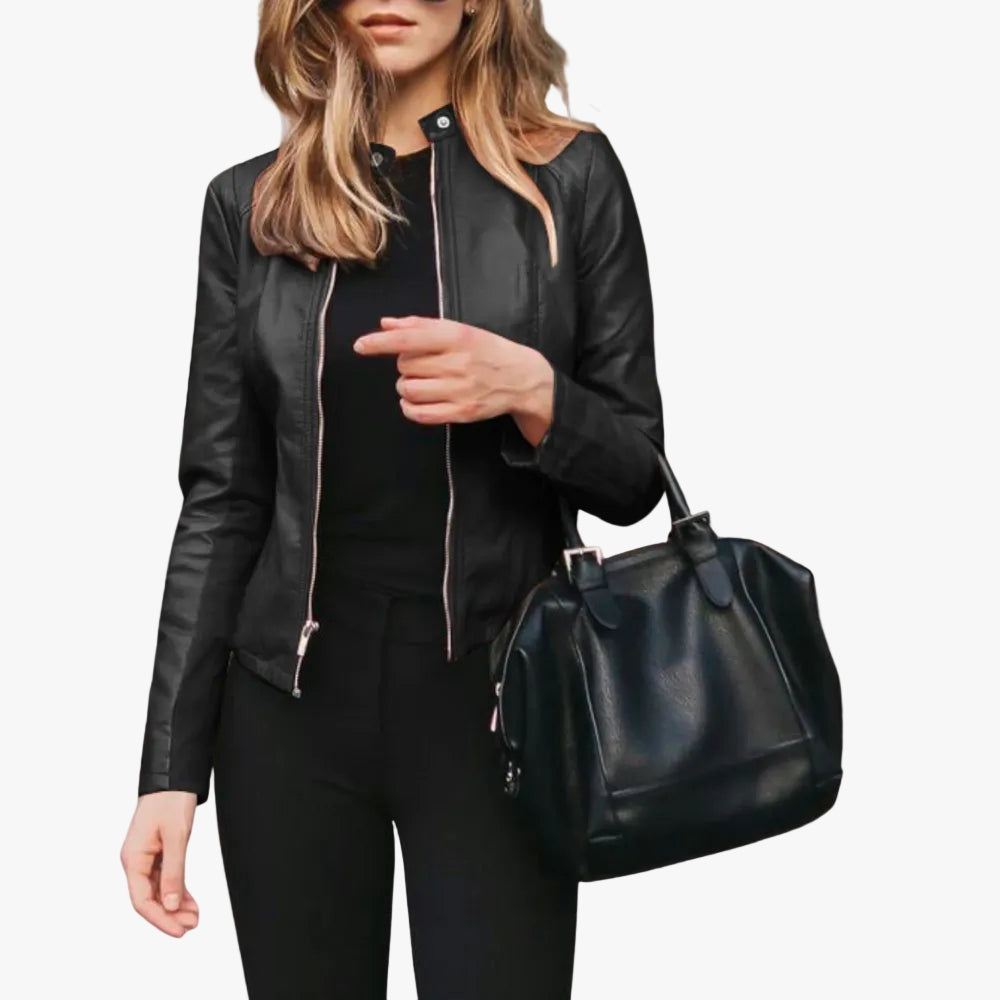womens-bomber-style-polyurethane-jacket-with-zip-front-and-stand-collar-1