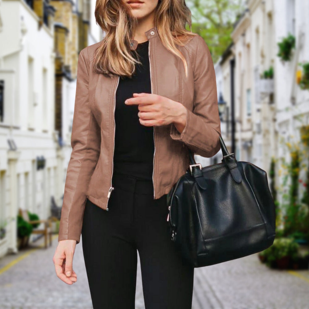 womens-bomber-style-polyurethane-jacket-with-zip-front-and-stand-collar-2