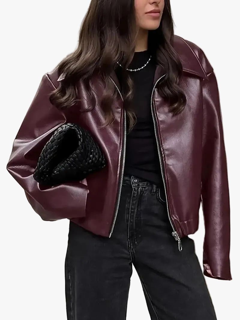 womens-bomber-jacket-with-coated-finish-and-point-collar-1