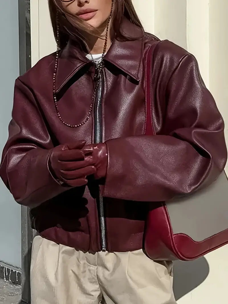 womens-bomber-jacket-with-coated-finish-and-point-collar-2