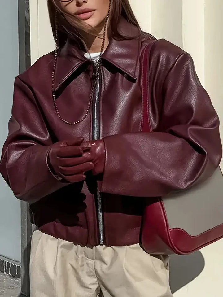 womens-bomber-jacket-with-coated-finish-and-point-collar-2