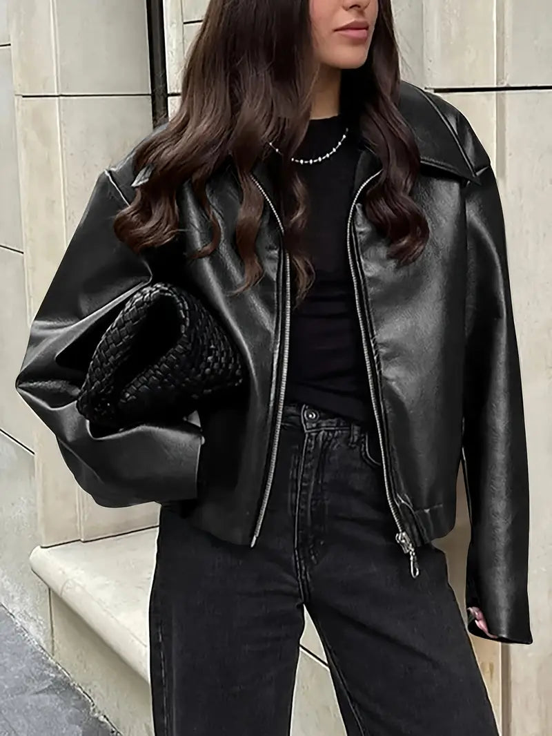 womens-bomber-jacket-with-coated-finish-and-point-collar-4