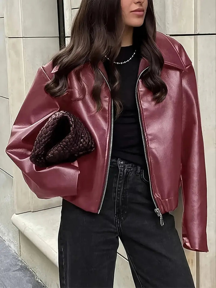 womens-bomber-jacket-with-coated-finish-and-point-collar-9