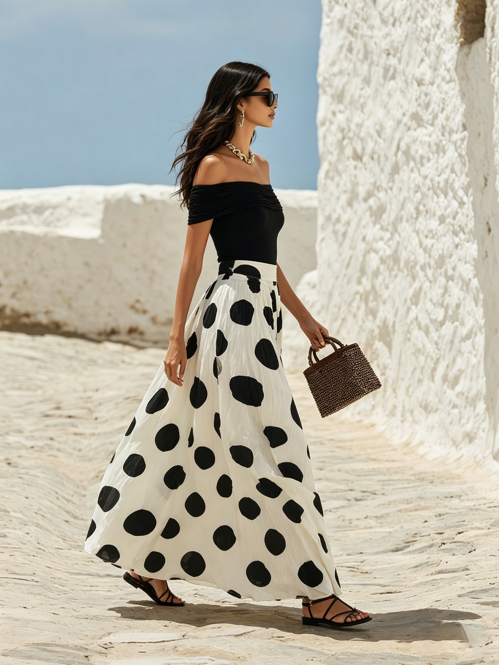 Keturah | Off-Shoulder Polka Dot Maxi Dress