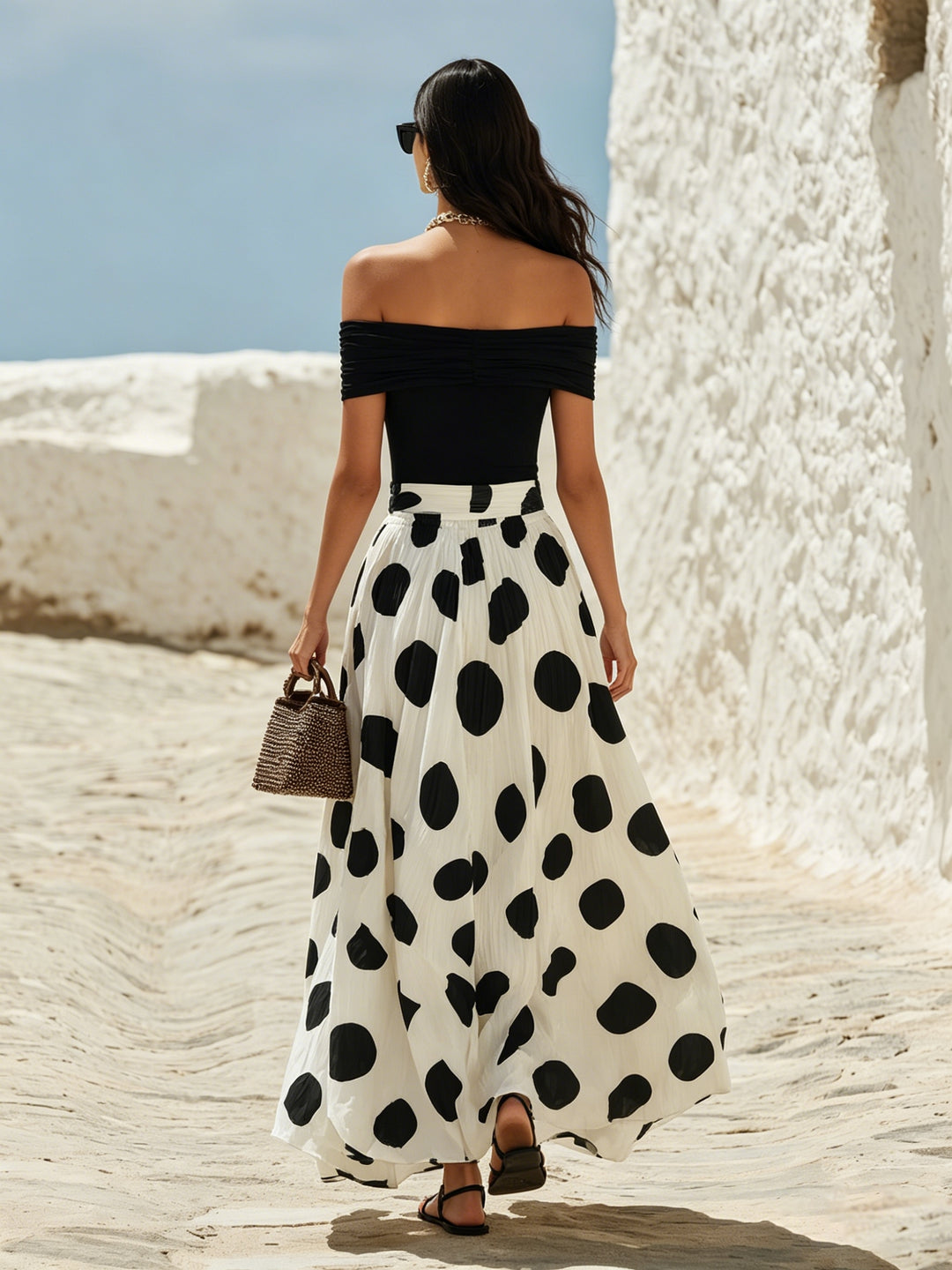 Keturah | Off-Shoulder Polka Dot Maxi Dress