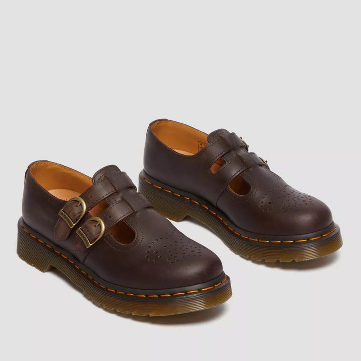 Black double buckle leather mary jane shoes with chunky sole