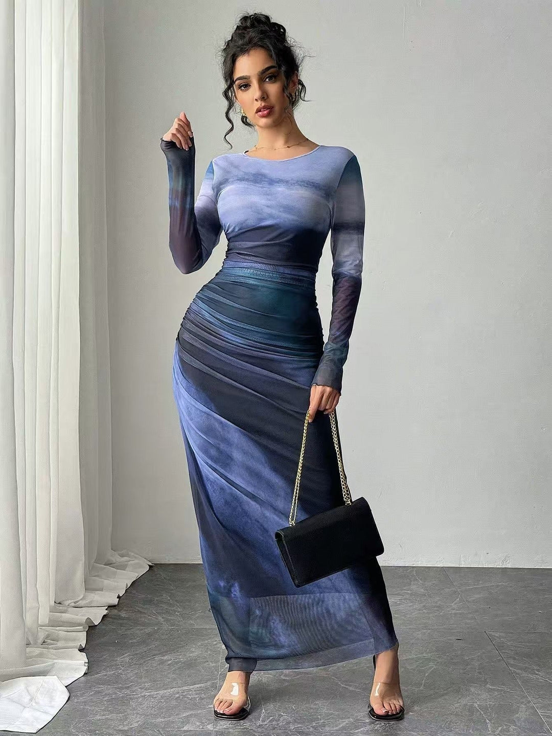 womens-mesh-maxi-dress-with-long-sleeves-and-ruched-waist-5