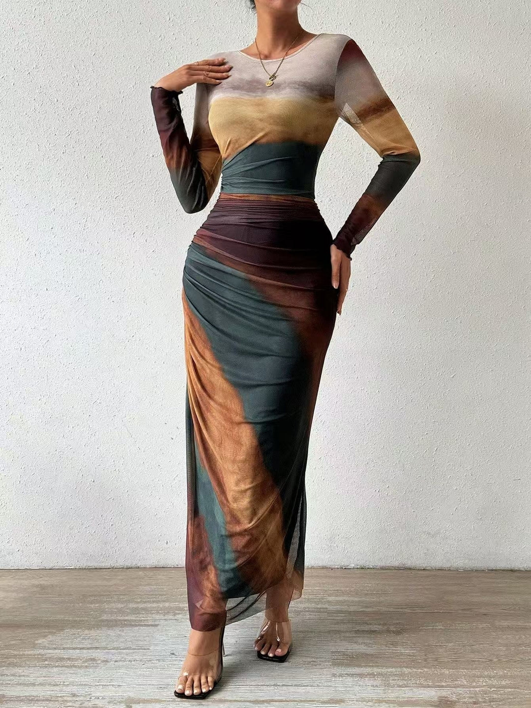 womens-mesh-maxi-dress-with-long-sleeves-and-ruched-waist-6