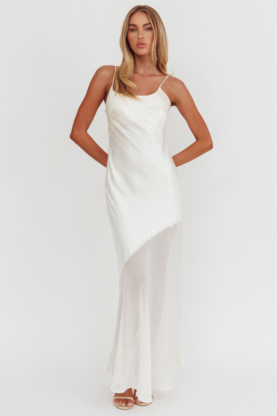 Gilded Dream Chiffon Hem Maxi Dress Oyster by Selfie Leslie