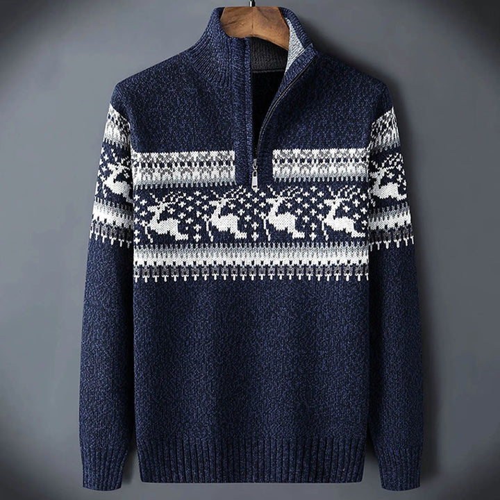 Sweter męski świąteczny z reniferami i zamkiem pod szyją