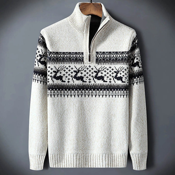 Sweter męski świąteczny z reniferami i zamkiem pod szyją