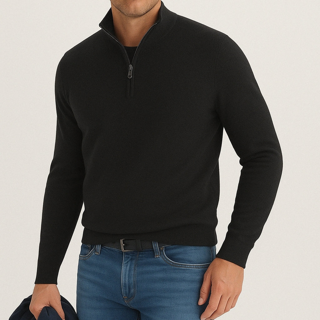 Sweter męski z krótkim zamkiem i domieszką kaszmiru